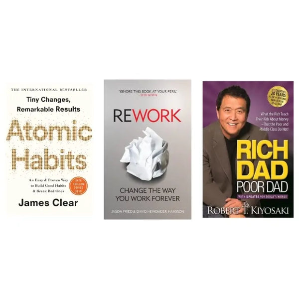 Atomic Habits, Rework, Rich Dad Poor Dad 3 Book Set