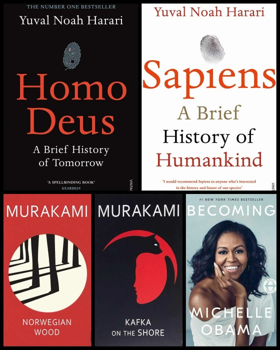 Diverse Perspectives Collection - A Rich 5-Book Set! Homo Deus , Sapiens , Norwegian wood , Kafka on the shore , Becoming