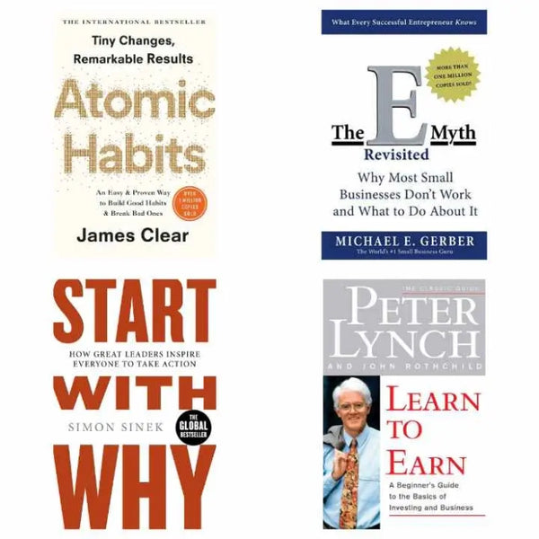 4 Book set ( Atomic Habits , The E myth , Start with why , Learn to earn )