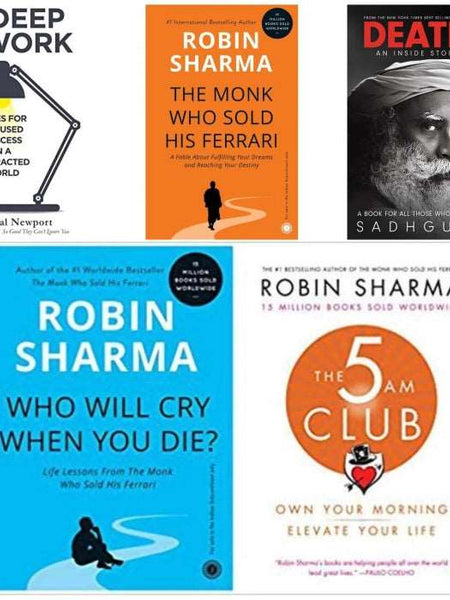 5 book set ( Deep Work , Death , The monk who sold his Ferrari , Who will cry when you die 5 Am Club )