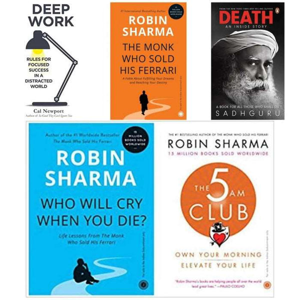 5 book set ( Deep Work , Death , The monk who sold his Ferrari , Who will cry when you die 5 Am Club )