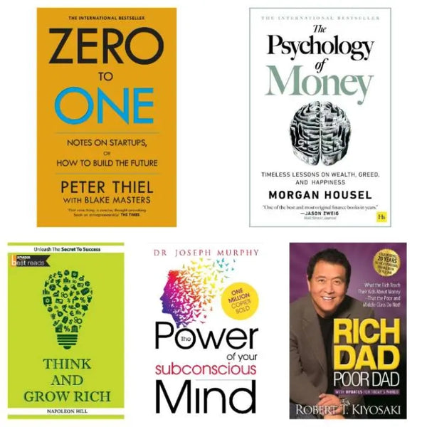 5 Book Set Special Collection ( Zero to One, Psychology of money, Think and grow rich, the power of your subconscious mind, Rich Dad Poor dad)