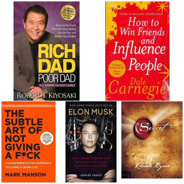 5 book set ( Rich dad poor dad , How to win friends and influence people , The subtle art of not giving Fuck , Elon musk , The secret )