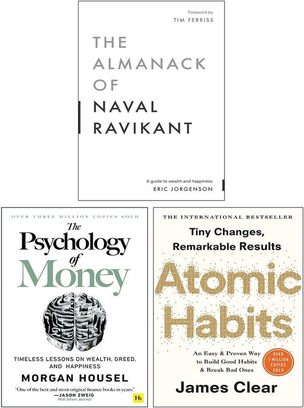 3 Book Set Collection Atomic Habits + The Almanack Of Naval Ravikant + The Psychology of Money