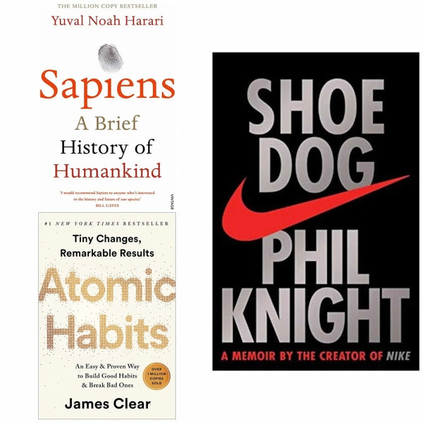 3 book set ( Sapiens , Shoe dog , Atomic Habits)