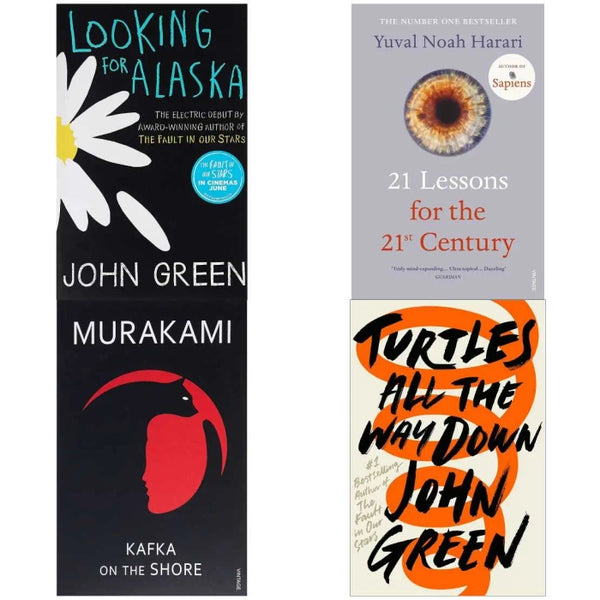 4 Book set ( Looking for Alaska , 21 lessons for 21st century , Kafka on the shore , Turtles all the way down )