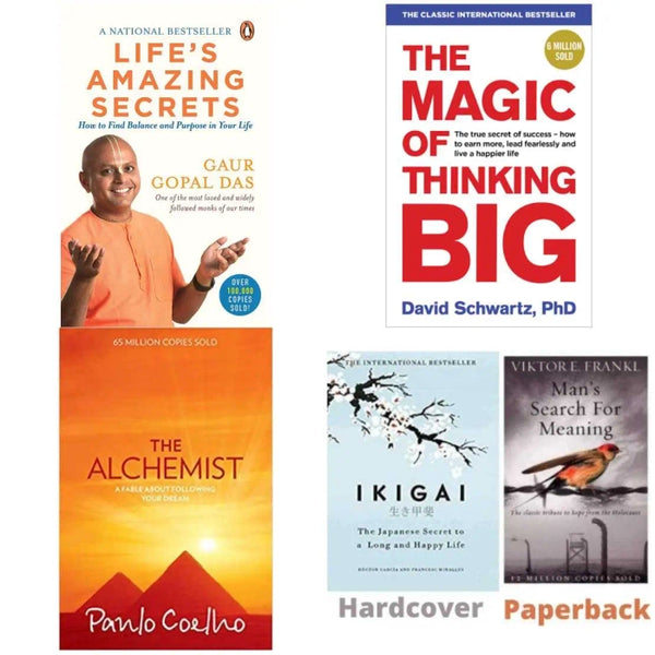 5 book set ( Life's amazing secrets , The magic of thinking Big , The Alchemist , Ikigai , Man's search for meaning )