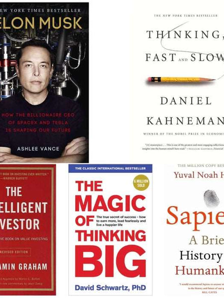 5 book set ( Elon Musk , Thinking fast and slow , The intelligent investor , The magic of thinking Big , Sapiens )