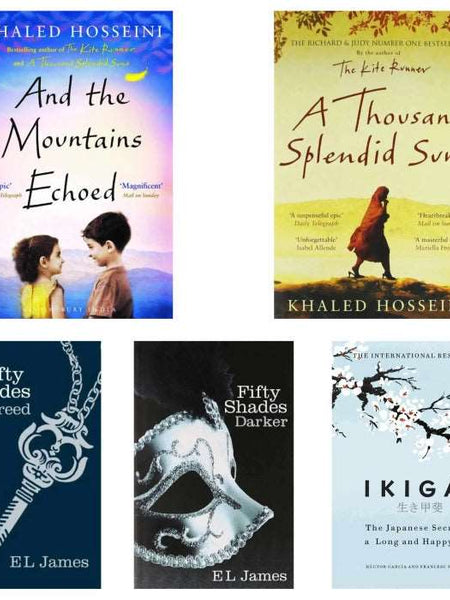 5 books set ( mountain echoed , splendid sun , Fifty shades freed, Fifty shades Darker , Ikigai)