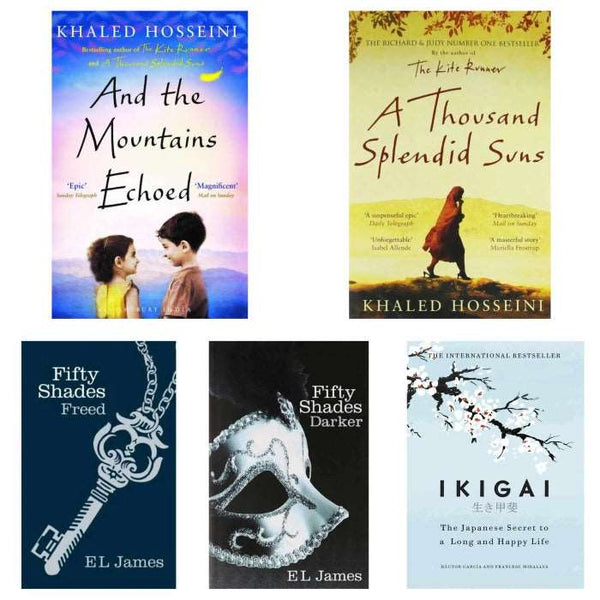 5 books set ( mountain echoed , splendid sun , Fifty shades freed, Fifty shades Darker , Ikigai)