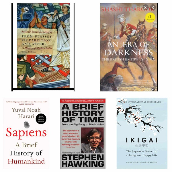 Timeless Wisdom Collection: From Plassey to Partition, The Era of Darkness, Sapiens, A Brief History of Time, Ikigai 5-Book Set