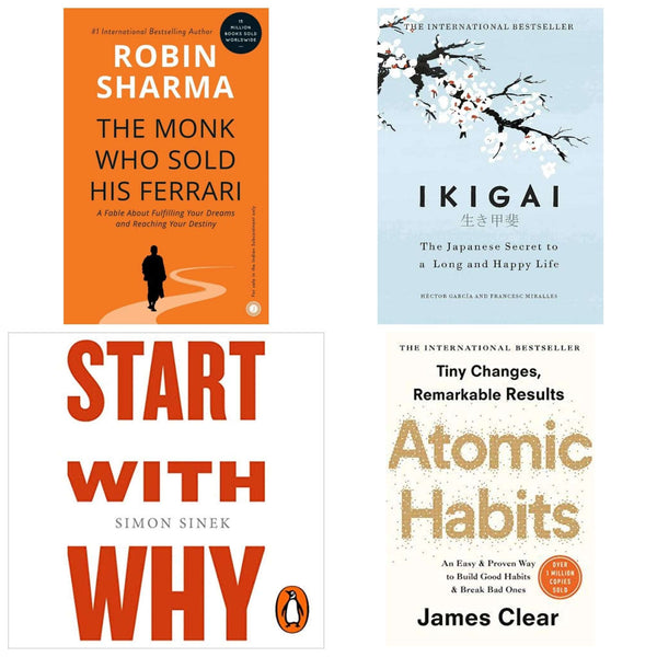 Atomic Habits , Start with why , Ikigai , The monk who sold his Ferrari 4 book set