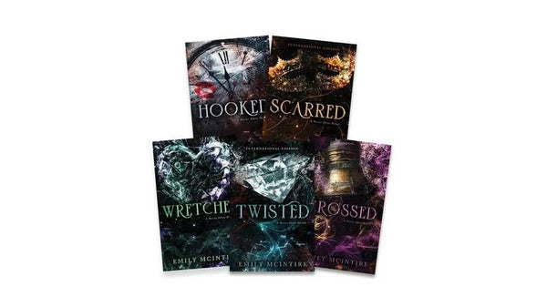 Never After Series, Vol. 1-5 Books. Hooked, Scarred, Wretched, Twisted, Crossed.