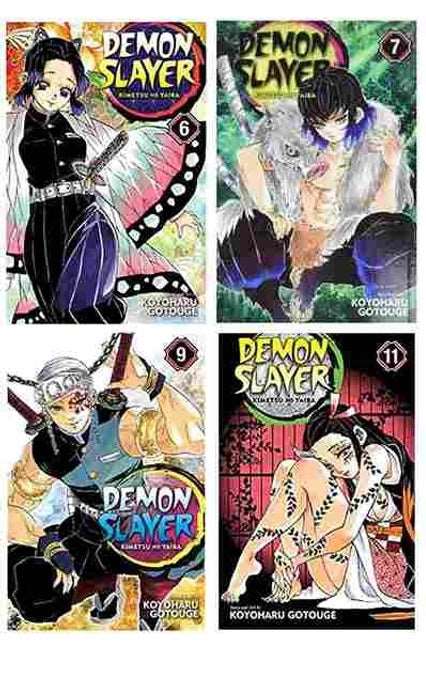 4 Manga Books Set Collection ( Demon Slayer ) vol 6,7,9,11