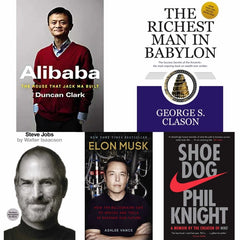 5 book set ( Alibaba , The richest man in Babylon , Steve jobs , Elon musk, Shoe dog )