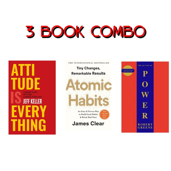 3 books combo Atomic Habits, The 48 laws of power and attitude is everything