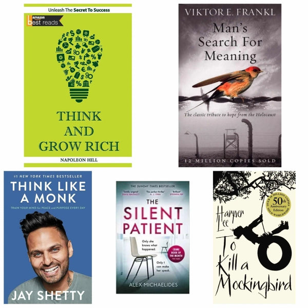 Think and grow rich ,Man's search for meaning , Think like monk , Silent Patient , To kill a mockingbird 5 book set