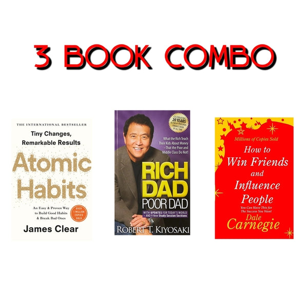 3 book combo Atomic Habits, Rich dad Poor Dad and how to win friends and influence people