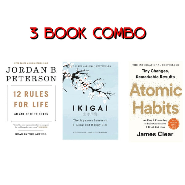 3 Book combo Atomic habits, Ikigai and 12 Rules for life