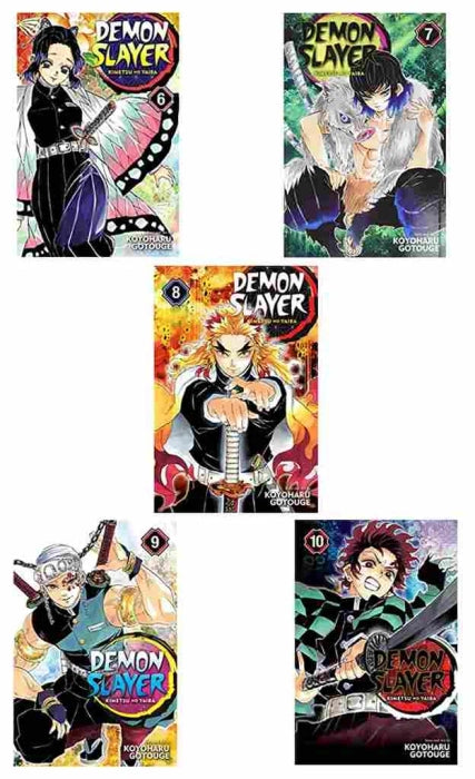 5 Book Set Demon Slayer Manga Collection (Volumes 6-10, Paperback English)