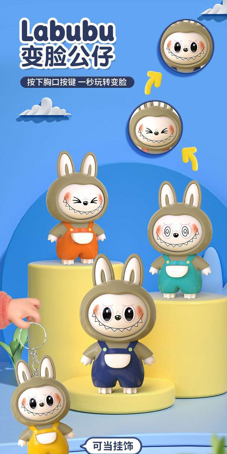 Labubu Pendant Trendy Play Rotating Face Changing Decompression Toys Keychains
